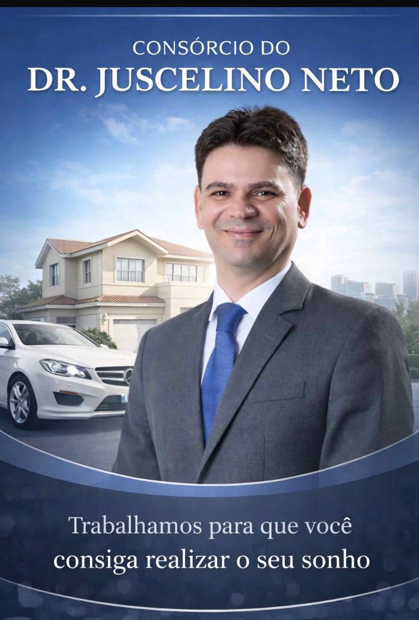Consórcio do Dr. Juscelino Neto: a forma inteligente de conquistar seu carro, casa ou moto
Se você sonha com a casa própria, quer trocar de carro ou comprar sua moto, o Consórcio do Dr. Juscelino Neto está pronto para ajudar nessa conquista.
SEM JUROS SEM ENTRADA PARCELAS REDUZIDAS
Você paga apenas a parcela do mês. Totalmente seguro e regulamentado pelo Banco Central.
Veja alguns exemplos:
🚗 Consórcio para carro Carta de crédito de R$ 50 mil Parcelas iniciais a partir de R$ 350,00
🏠 Consórcio para imóvel Carta de crédito de R$ 300 mil Parcela reduzida de apenas R$ 1.100,00
Chegou a hora de realizar seu sonho com planejamento e segurança. Ligue hoje mesmo: 97312 4670
📞✨ #Consorcio #RealizeSeuSonho