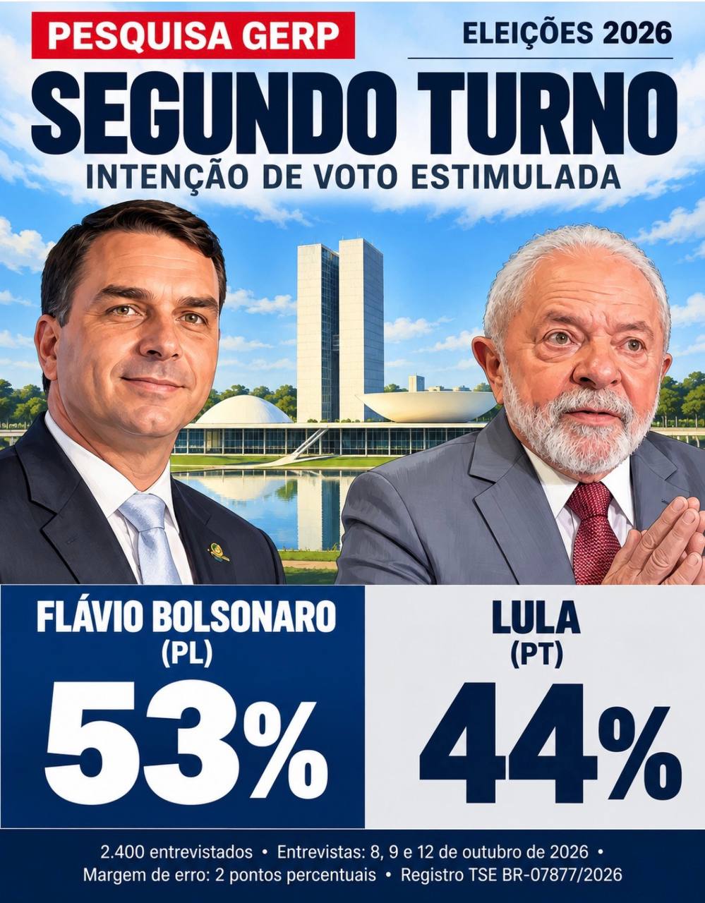 Pesquisa Gerp divulgada nesta terça-feira coloca Flávio Bolsonaro à frente em cenário de segundo turno